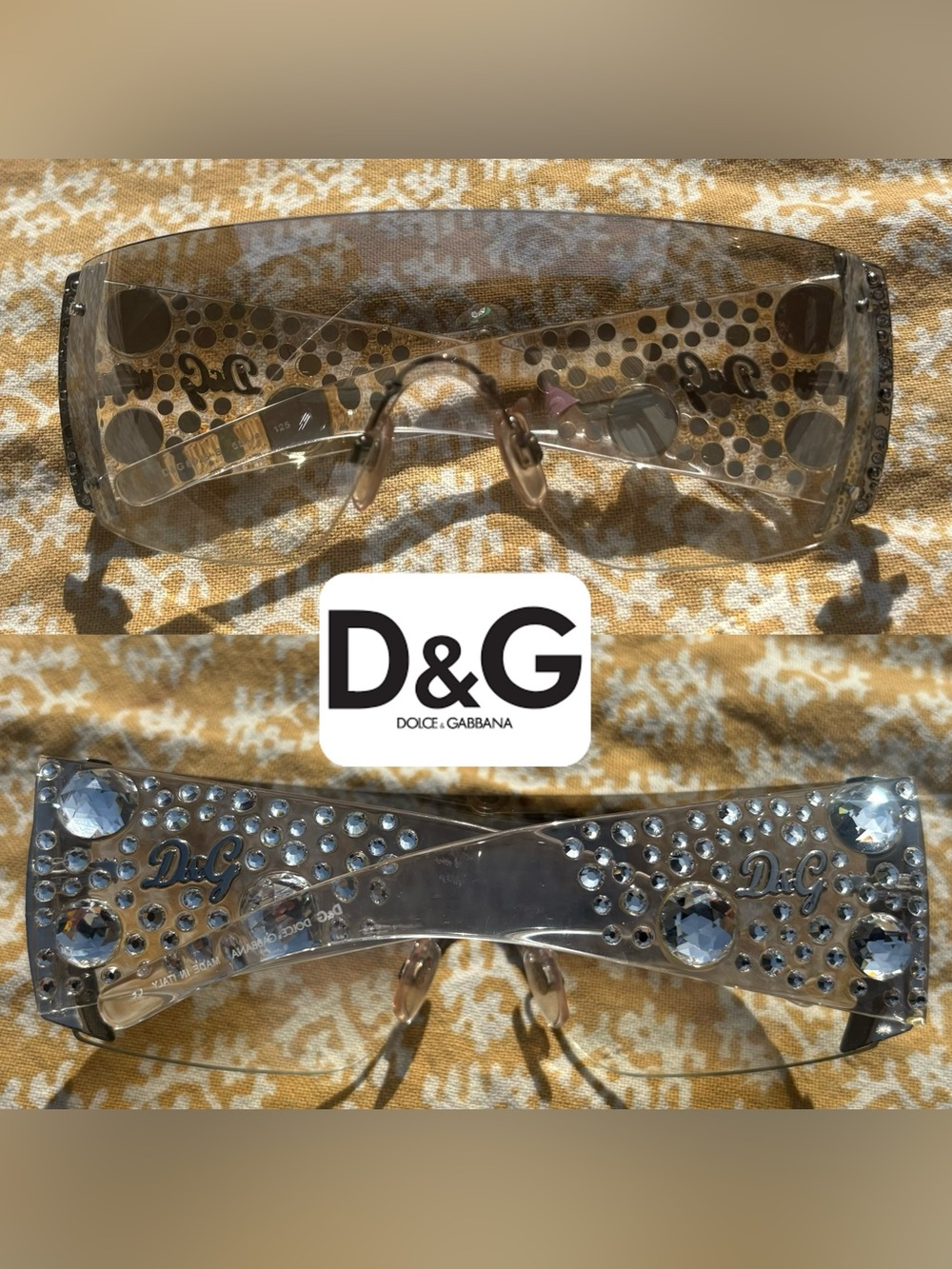 Vintage Dolce & Gabbana Clear Crystal-Studded Shield Sunglasses